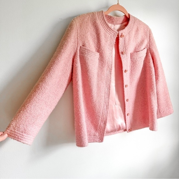 Sophisticates Vintage Pastel Pink Tweed Blazer Pencil Skirt Suit Set sz XS - Picture 8 of 16